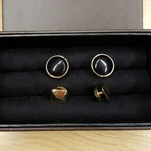 OX & BULL TRADING COMPANY Gold Onyx Cufflinks + Shirt Studs Set